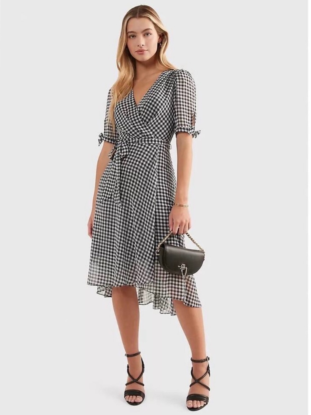 Tommy Hilfiger Blue & White Gingham Wrap Midi Dress with Tie Waist